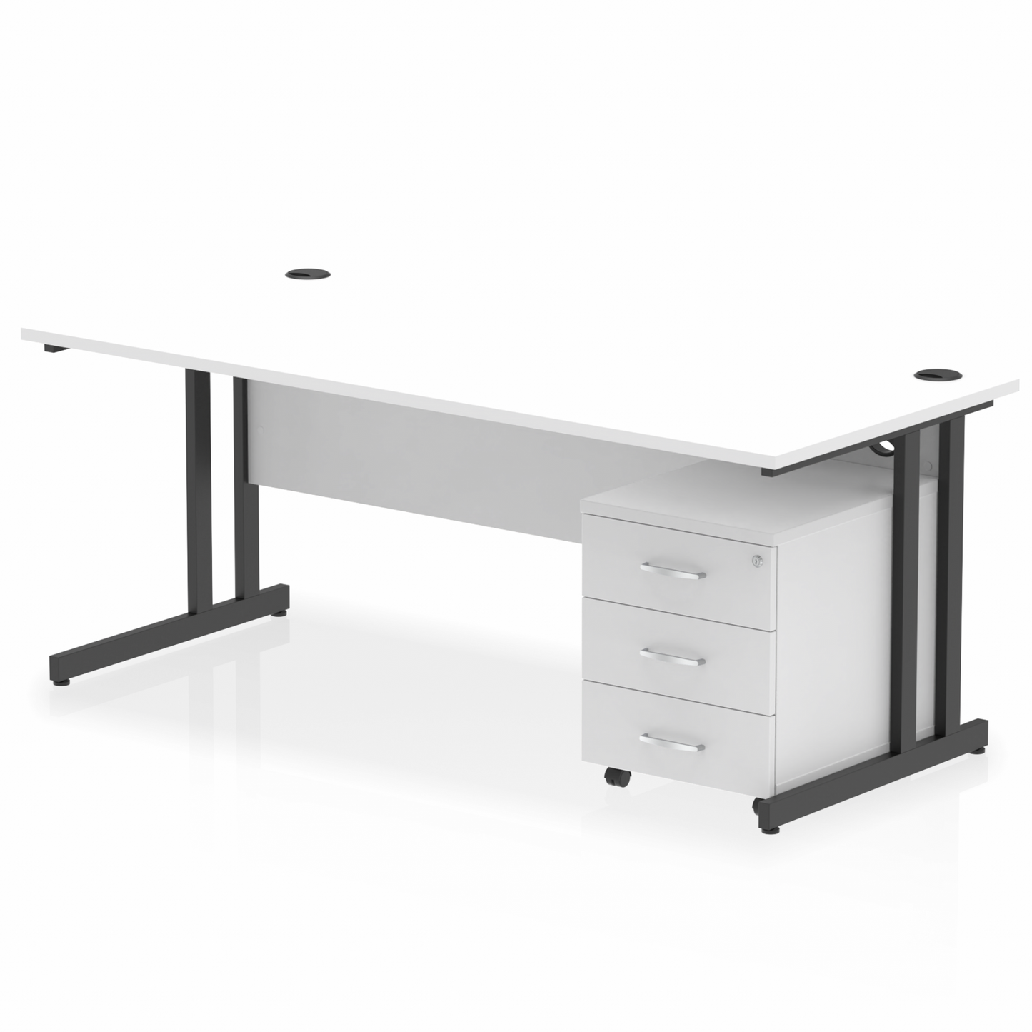 Impulse 1800mm Straight Desk White Top Black Cantilever Legs & 3 Drawer Pedestal