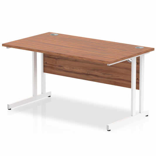 Impulse 1400mm Straight Desk with White Cantilever Legs Walnut