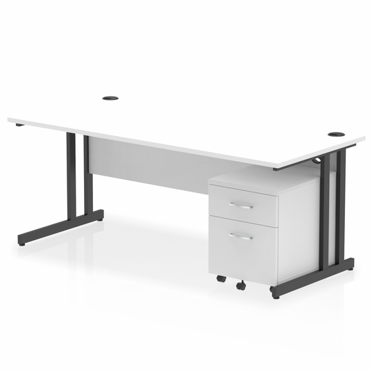 Impulse 1800mm Straight Desk White Top Black Cantilever Legs & 2 Drawer Pedestal