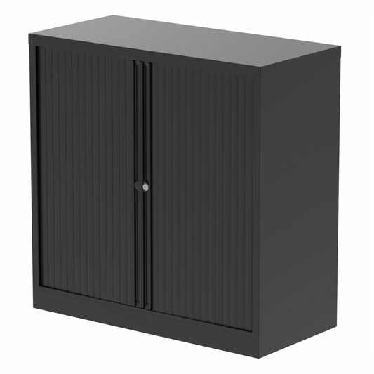 Qube by Bisley 1000mm High Tambour Cupboard Black No Shelves D.F.