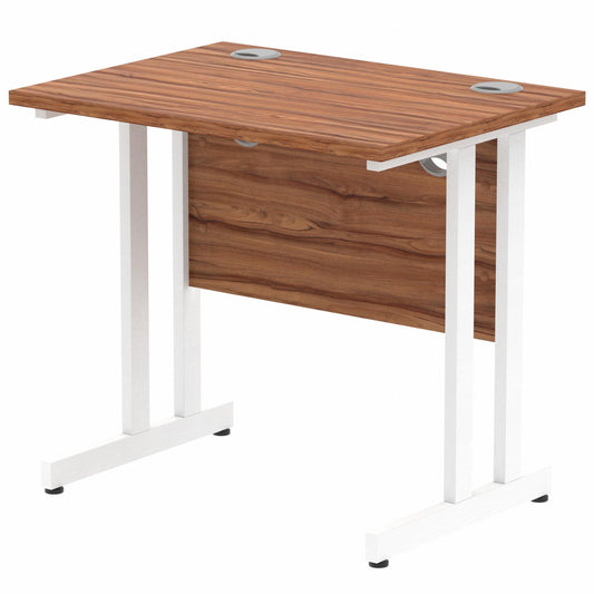Impulse 800x600mm Straight Desk, Walnut Top with White Cantilever Legs
