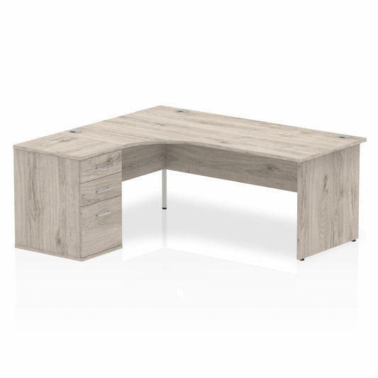 Impulse 1800mm Left Hand Curved Desk Grey, Wooden Panel Legs inc 3 Drawer Desk High Pedestal Ref I003203 OE