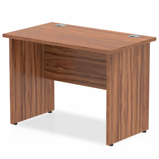 Impulse 1000x600mm Straight Desk, Walnut Top with Wooden Panel Legs