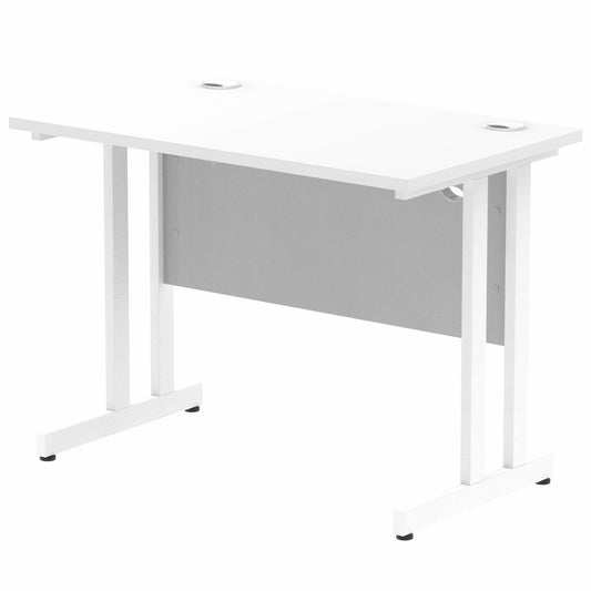 Impulse 1000x600mm Straight Desk, White Top with White Cantilever Legs