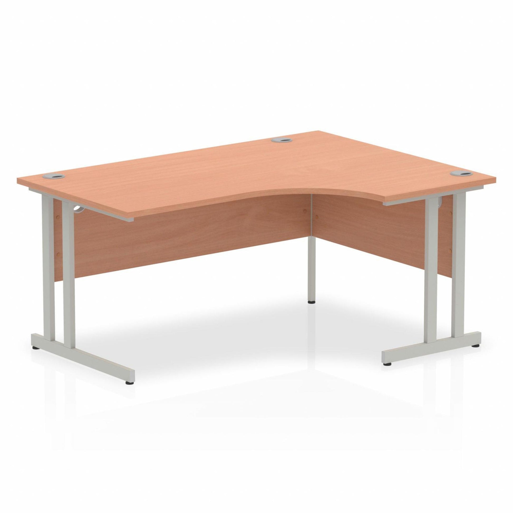 Beech L-shaped desk with drawers on a white background