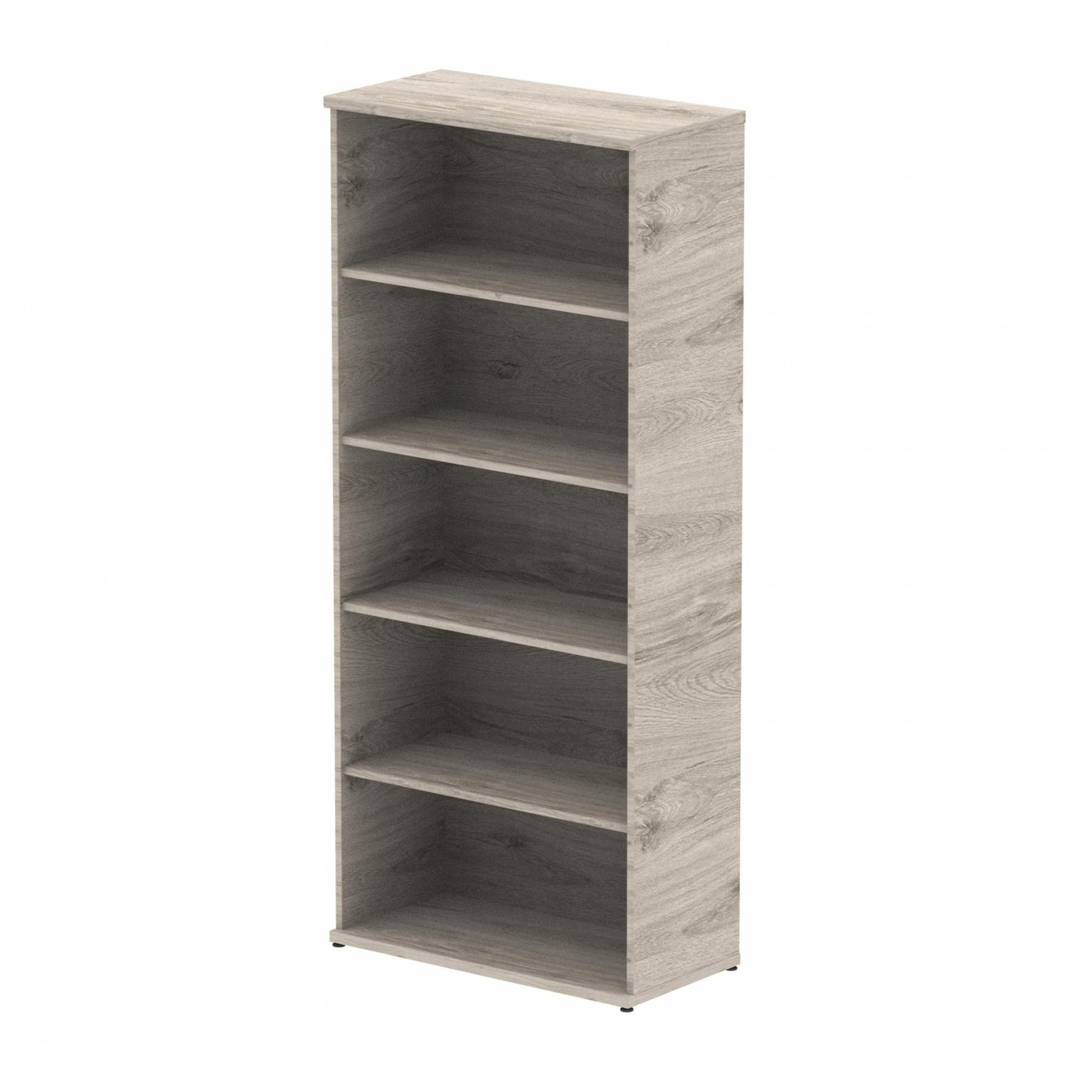 Wooden bookcase with four shelves on a white background