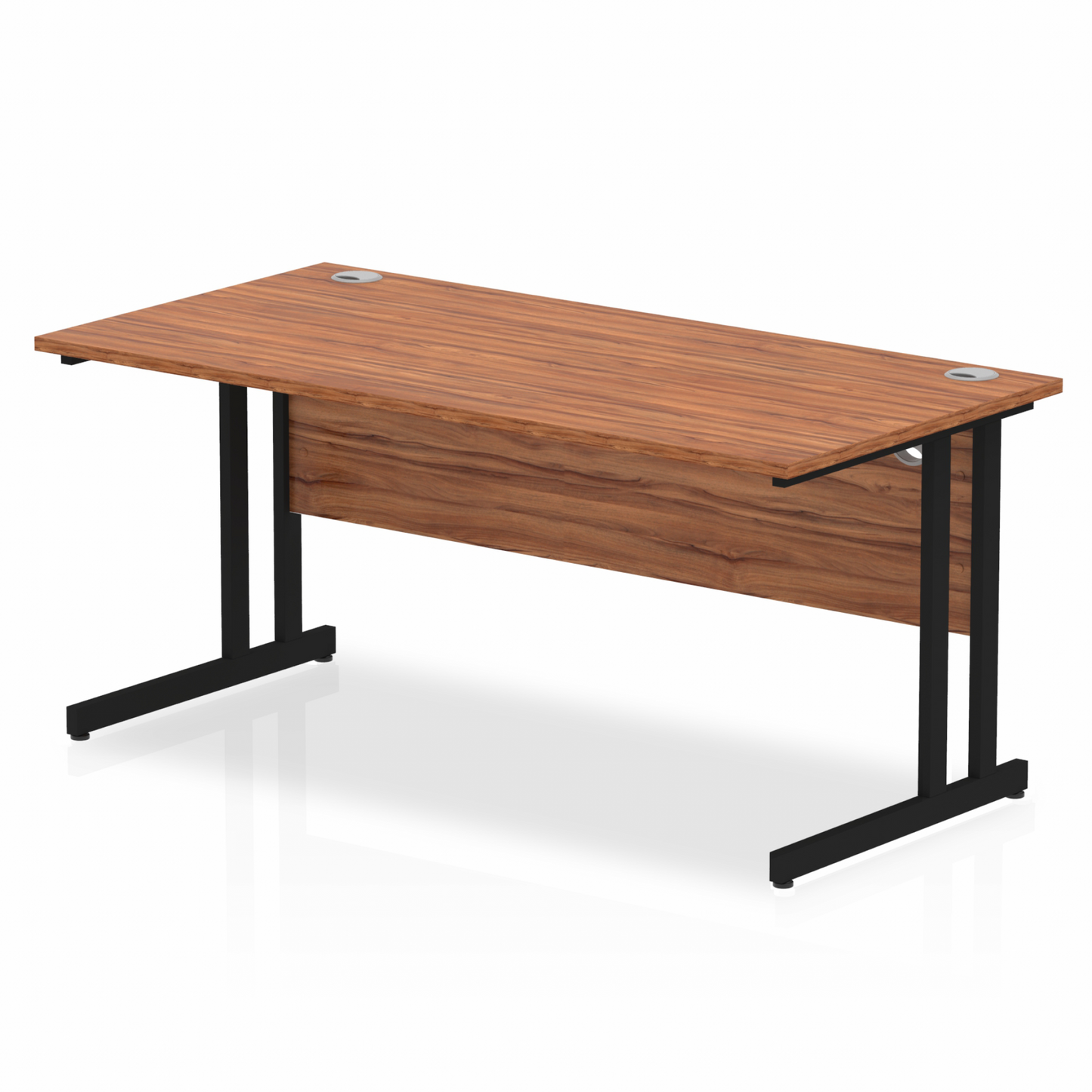 Impulse 1600mm Straight Desk with Black Cantilever Legs Walnut