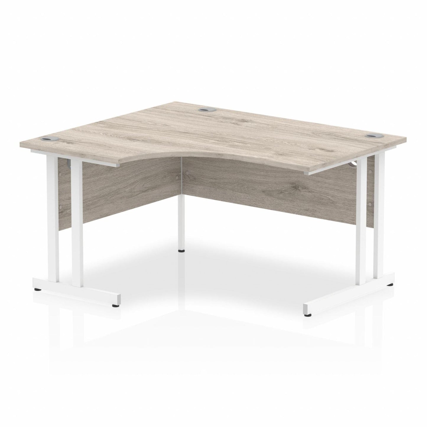 Impulse 1400mm Left Hand Curved Desk, Grey Oak Top with White Cantilever Legs