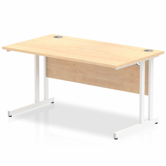 Impulse 1400x800mm Straight Desk, Maple Top with White Cantilever Legs
