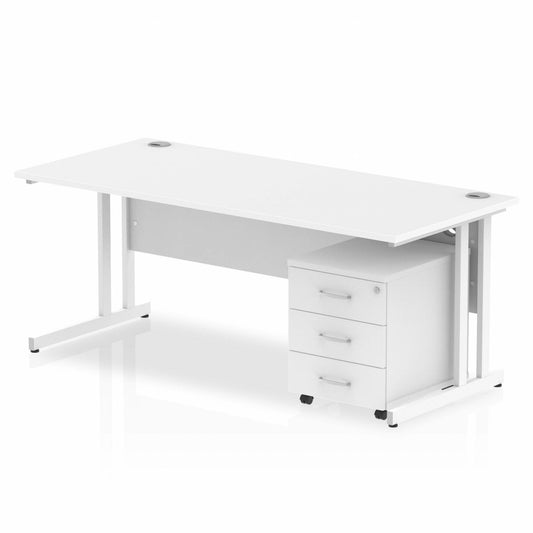 Impulse 1800mm Straight Desk White Top White Cantilever Legs & 3 Drawer Pedestal