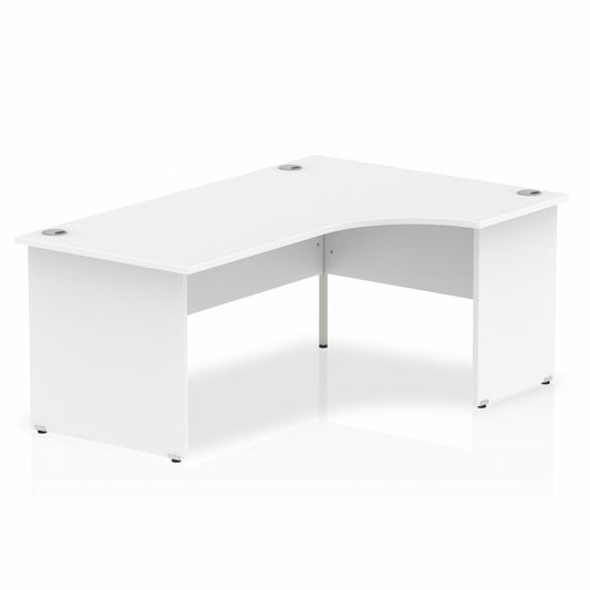 Impulse 1800mm Right Hand Curved Desk, White Top with Wooden Panel Legs