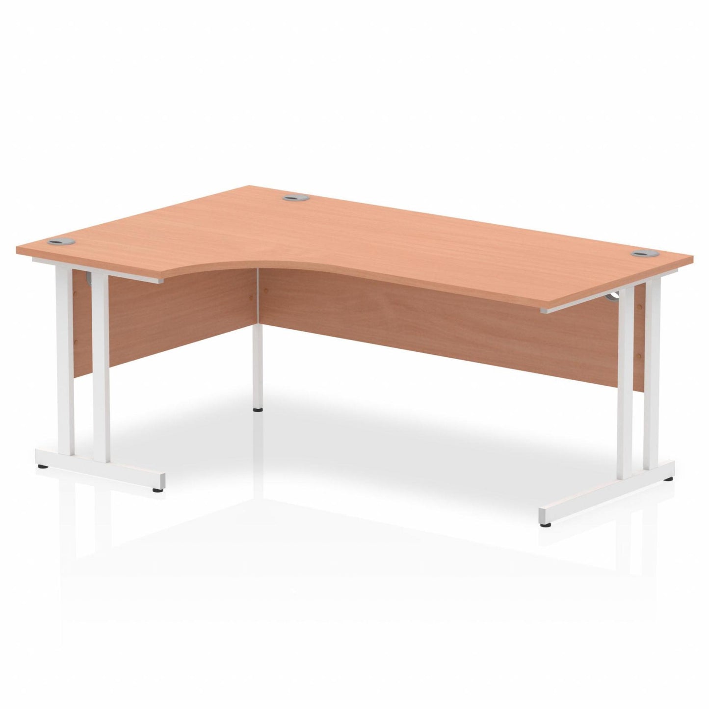 Beech L-shaped desk with drawers on a white background