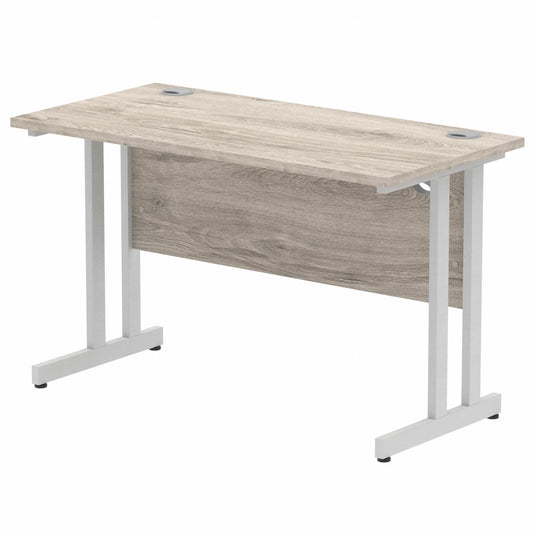 Impulse 1200x600mm Straight Desk, Grey Oak Top with Silver Cantilever Legs