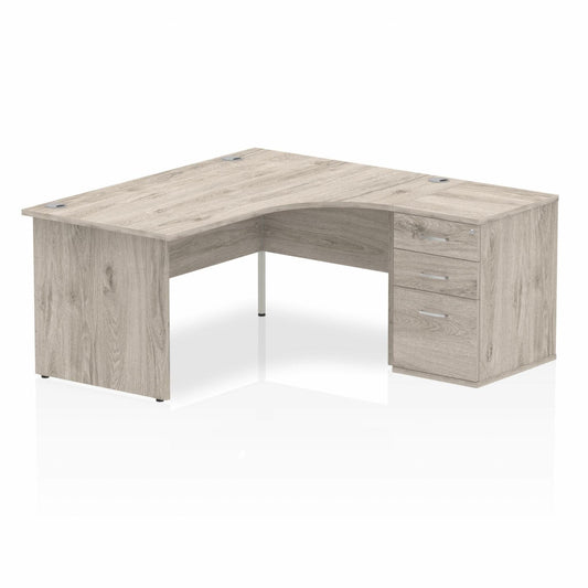 Impulse 1600mm Right Hand Curved Desk Grey, Wooden Panel Legs inc 3 Drawer Desk High Pedestal Ref I003185 OE