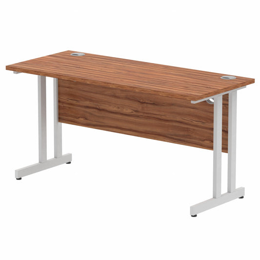 Impulse 1400x600mm Straight Desk, Walnut Top with Silver Cantilever Legs