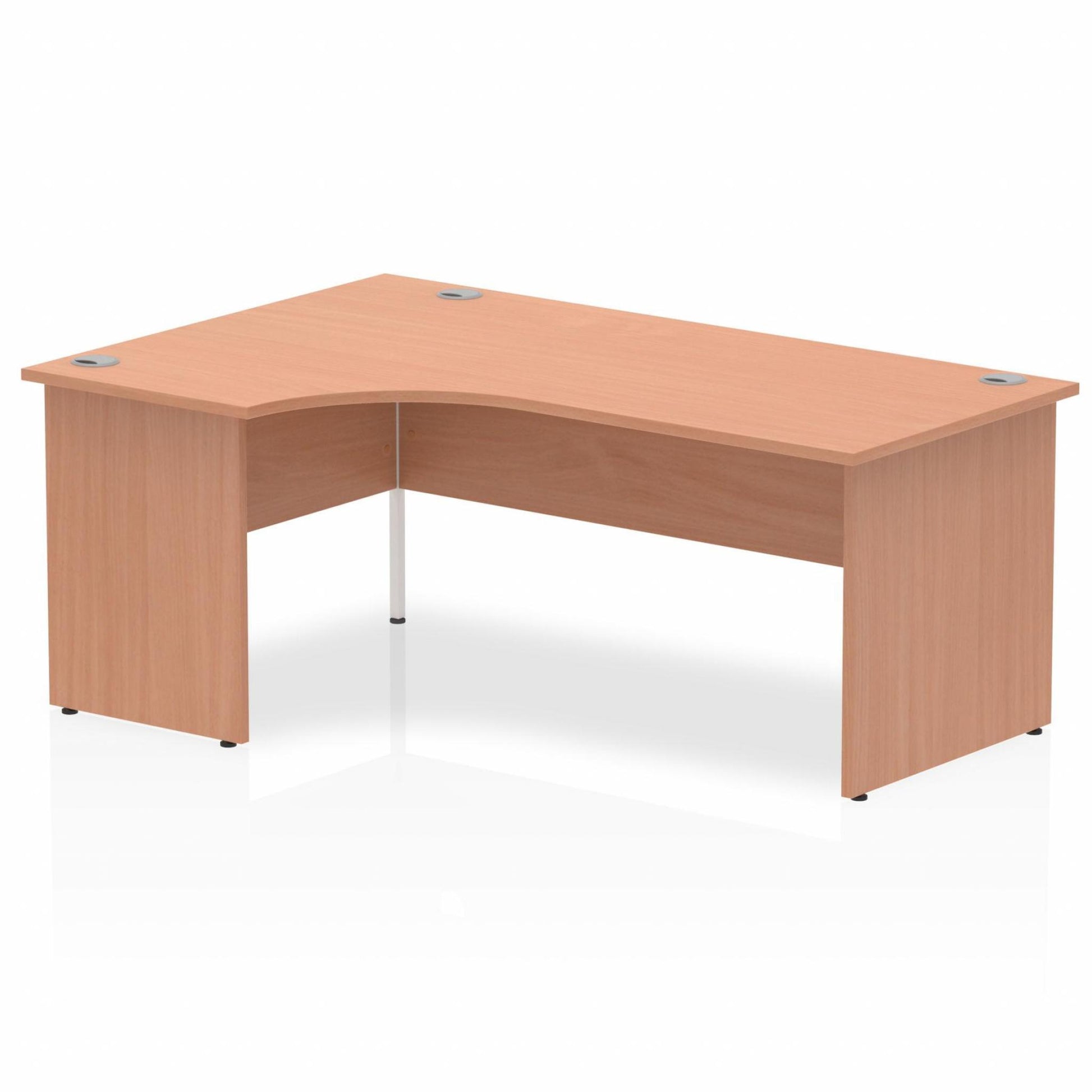Beech L-shaped desk with drawers on a white background