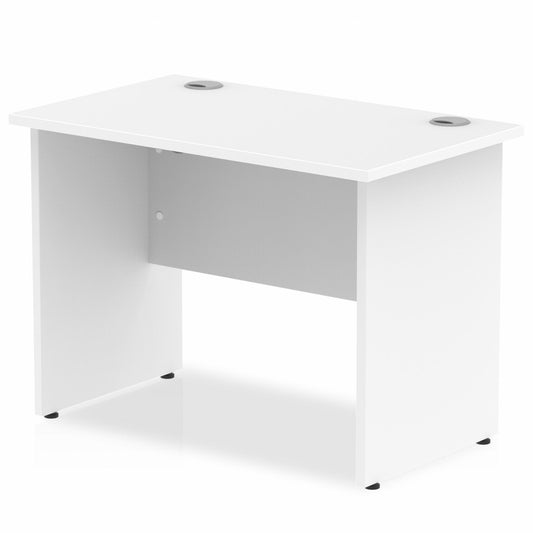 Impulse 1000x600mm Straight Desk, White Top with Wooden Panel Legs
