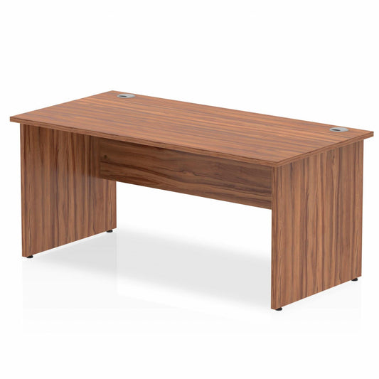 Impulse 1600x800mm Straight Desk, Walnut with Wooden Panel Legs