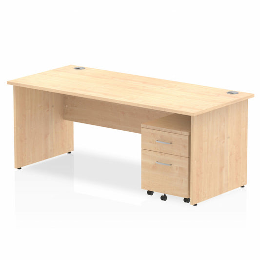 Impulse 1800x800mm Straight Desk, Maple Top with Wooden Panel Legs inc 2 Drawer Mobile Pedestal