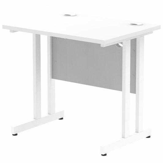 Impulse 800x600mm Straight Desk, White Top with White Cantilever Legs