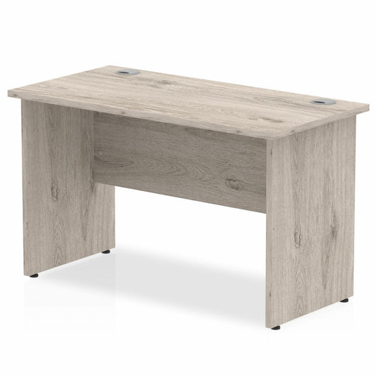 Impulse 1200x600mm Straight Desk, Grey Oak Top with Wooden Panel Legs
