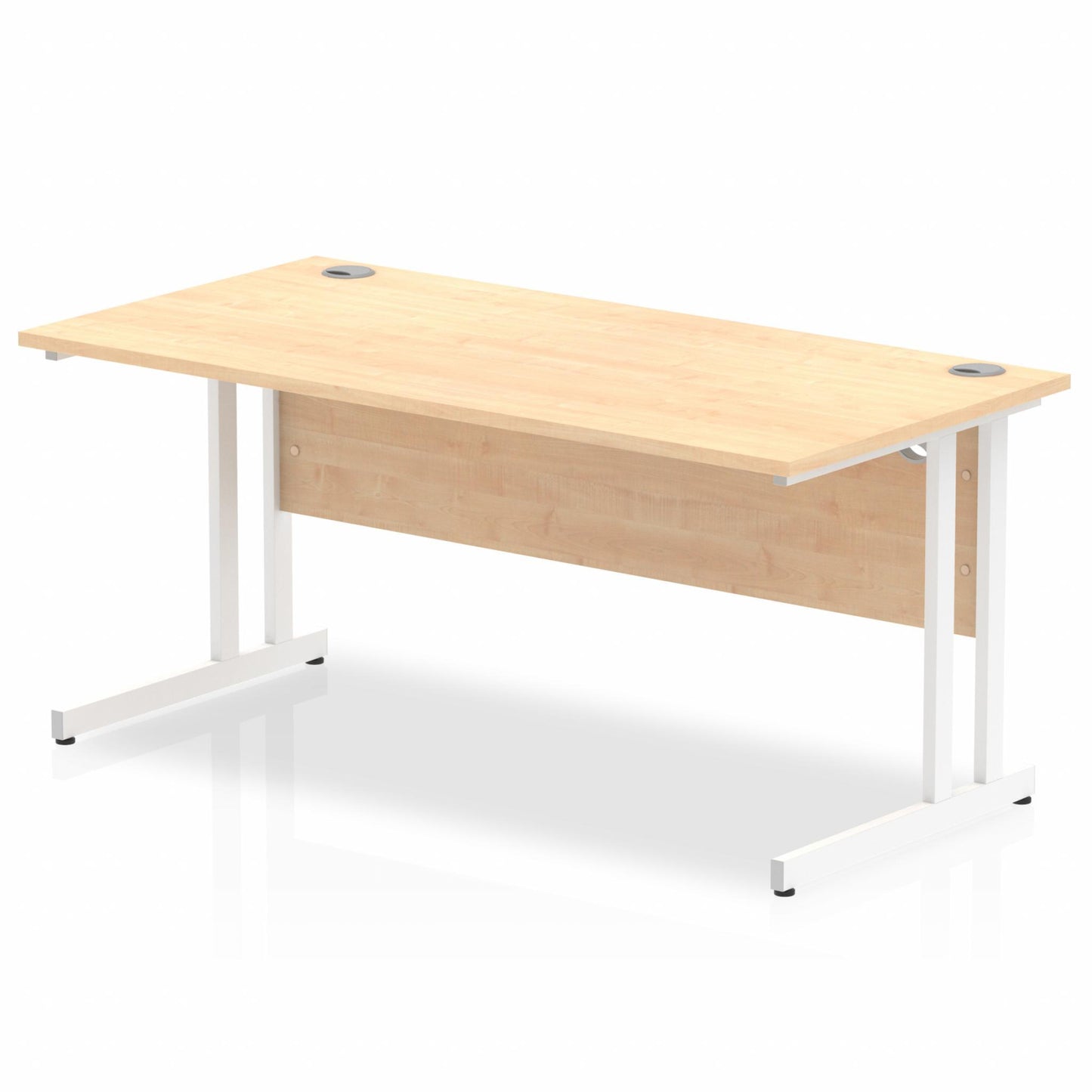 Impulse 1600mm Straight Desk with White Cantilever Legs Maple