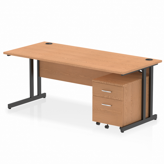 Impulse 1800x800mm Straight Desk, Oak Top with Black Cantilever Legs inc 2 Drawer Mobile Pedestal