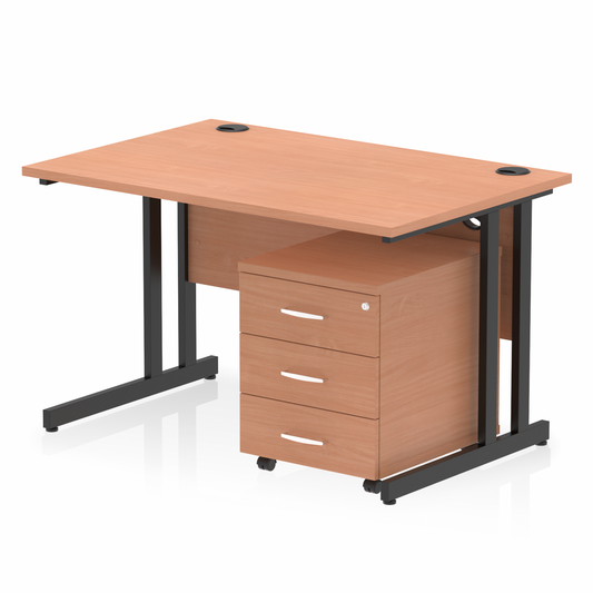 Impulse 1200mm Straight Desk Beech Top Black Cantilever Legs & 3 Drawer Pedestal Ref I005213 OE