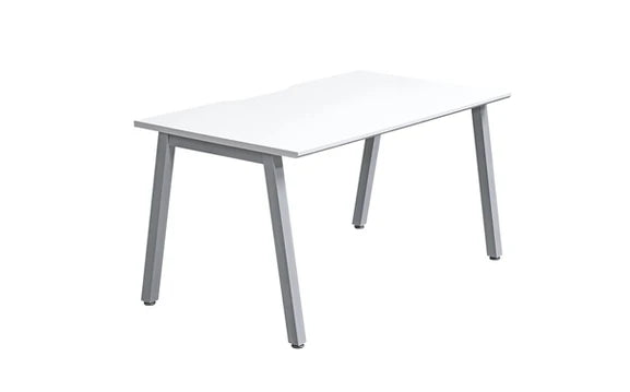 1600x800mm Single Starter Bench Desk White Top Silver Legs