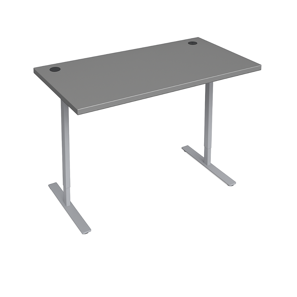 Gray office desk with white metal legs on a white background
