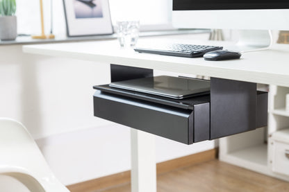 Compact Steel Under-desk Storage Drawer with Laptop Shelf Black